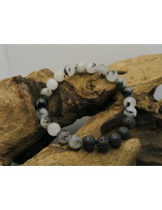 bracelet quartz avec inclusion de tourmaline et lave  • La Bijouterie Minérale