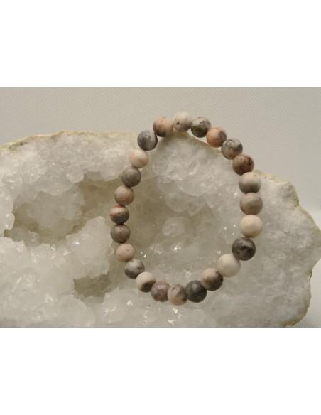 Bracelet en perle de Jaspe rose zébré • La Bijouterie Minérale