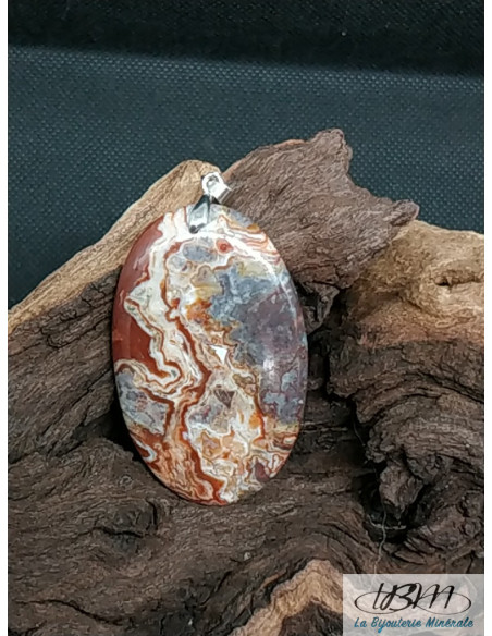 Pendentif en Agate Crazy-Lace de forme ovale de 49 * 31.2 mm de La Bijouterie Minérale