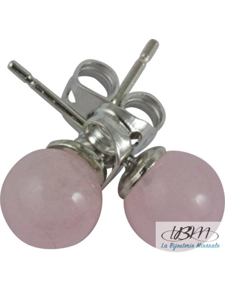 Puce d'oreille en Quartz Rose 6 mm de La Bijouterie Minérale
