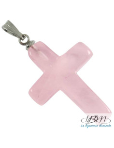 Petite croix en quartz rose massif de La Bijouterie Minérale