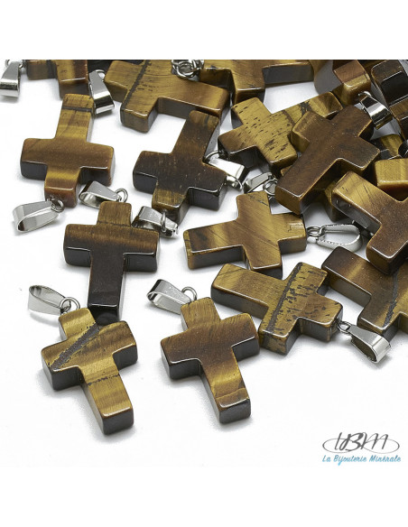 Croix en oeil de tigre par La Bijouterie Minérale