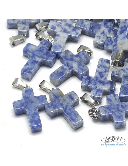 Petite croix en pendentif de sodalite de Chine naturelle de La Bijouterie Minérale
