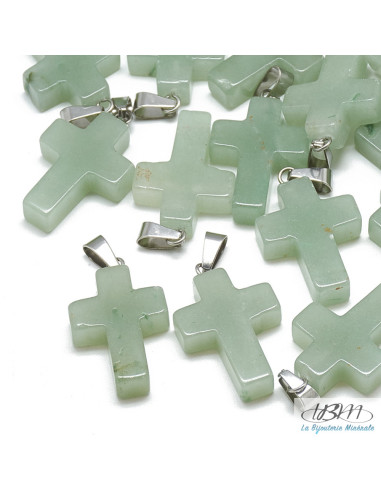 Petite croix en pendentif de jade vert de Chine naturel de La Bijouterie Minérale