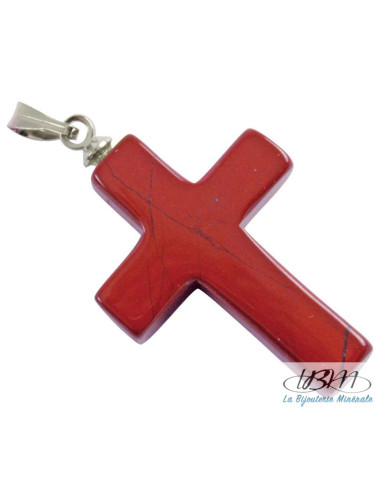 Petite croix en pendentif de jaspe rouge naturel de La Bijouterie Minérale