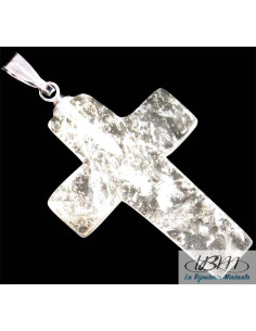 Petite croix en pendentif de quartz blanc naturel (cristal de roche) de La Bijouterie Minérale
