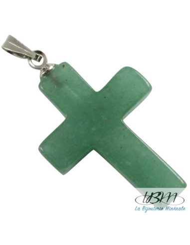 Petite croix en pendentif d'aventurine verte de La Bijouterie Minérale