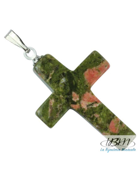 Petite croix en pendentif d'unakite naturelle de La Bijouterie Minérale