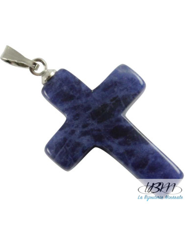 Petite croix en pendentif de sodalite naturelle de La Bijouterie Minérale