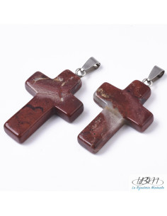 Croix en pendentif de jaspe rouge naturel de La Bijouterie Minérale