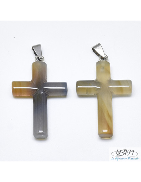 Croix en pendentif d'agate naturelle massive de La Bijouterie Minérale