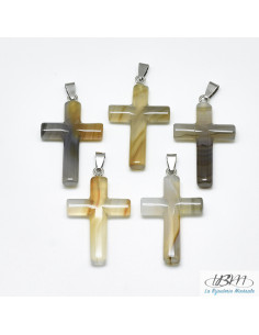 Croix en pendentif d'agate naturelle massive de La Bijouterie Minérale 2