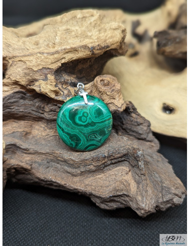 Pendentif cabochon de Malachite naturelle de diametre 26.7 de La Bijouterie Minérale