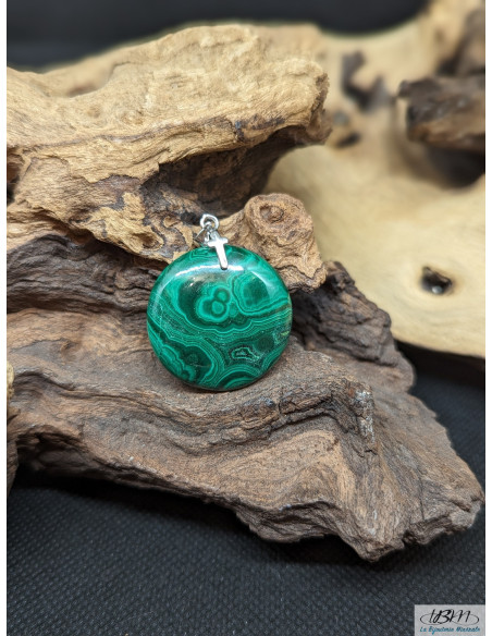 Pendentif cabochon de Malachite naturelle de diametre 26.7 de La Bijouterie Minérale