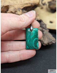Pendentif cabochon de Malachite naturelle de 28.4 x 17.1 mm forme rectangle de La Bijouterie Minérale 2
