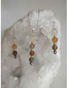 Pendentif et boucles d'oreille pierre de lune