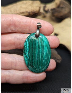 Pendentif cabochon de Malachite naturelle de 39.8 x 26.7 mm de La Bijouterie Minérale 2
