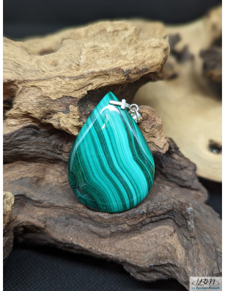 Pendentif cabochon de Malachite naturelle de 43.3 x 31.3 mm de La Bijouterie Minérale