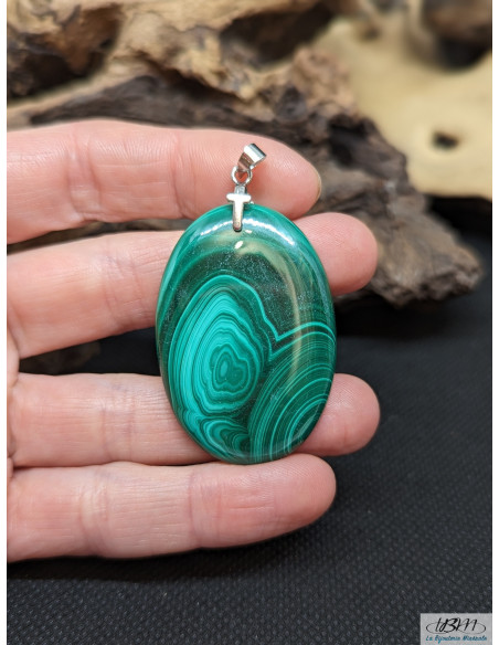 Pendentif cabochon de Malachite naturelle de 41.5 x 29 mm de La Bijouterie Minérale
