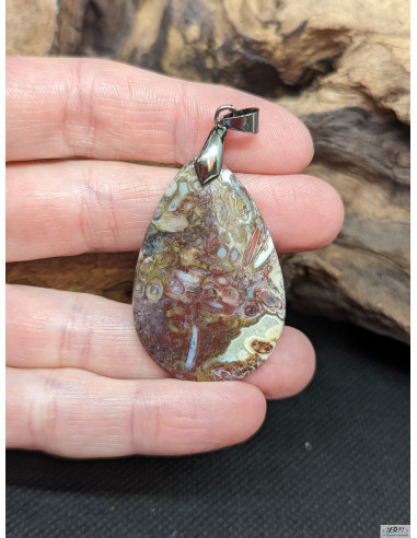 Pendentif d'Agate Plume de 39.4 * 26.2 mm par La Bijouterie Minérale