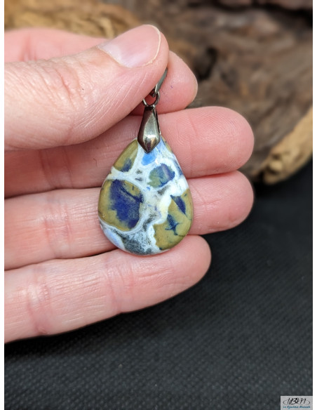 Pendentif cabochon en Jaspe Cobra bleu de 26.4 * 20.2 mm de La Bijouterie Minérale