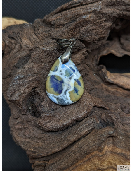 Pendentif cabochon en Jaspe Cobra bleu de 26.4 * 20.2 mm de La Bijouterie Minérale