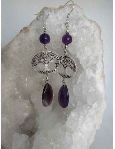 Boucles d'oreille d'améthyste, arbre de vie,perle et... 2